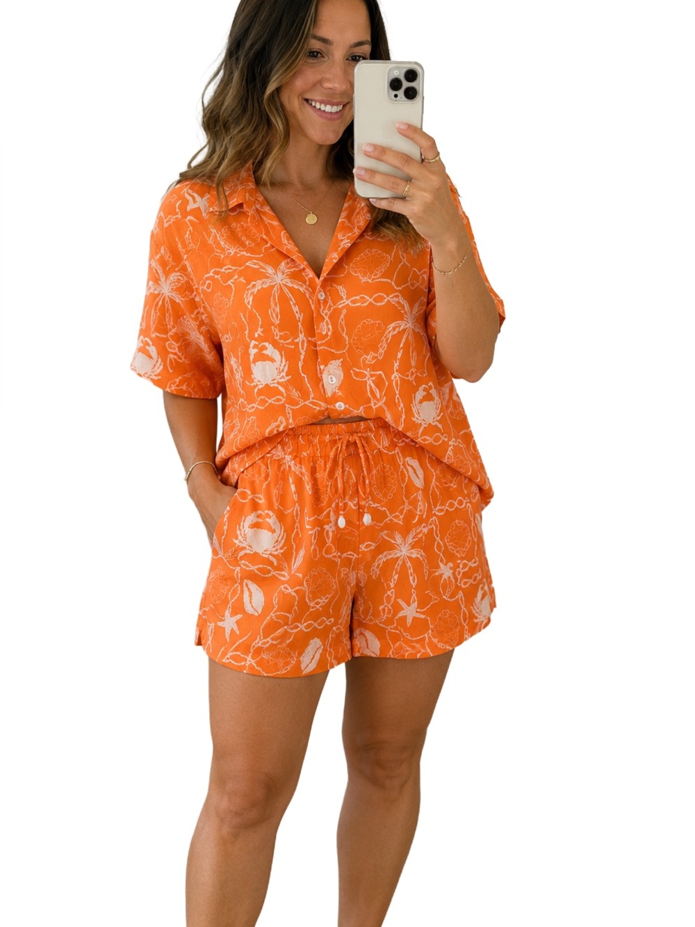 club Z collection beach orange 2 piece shirt and short set
